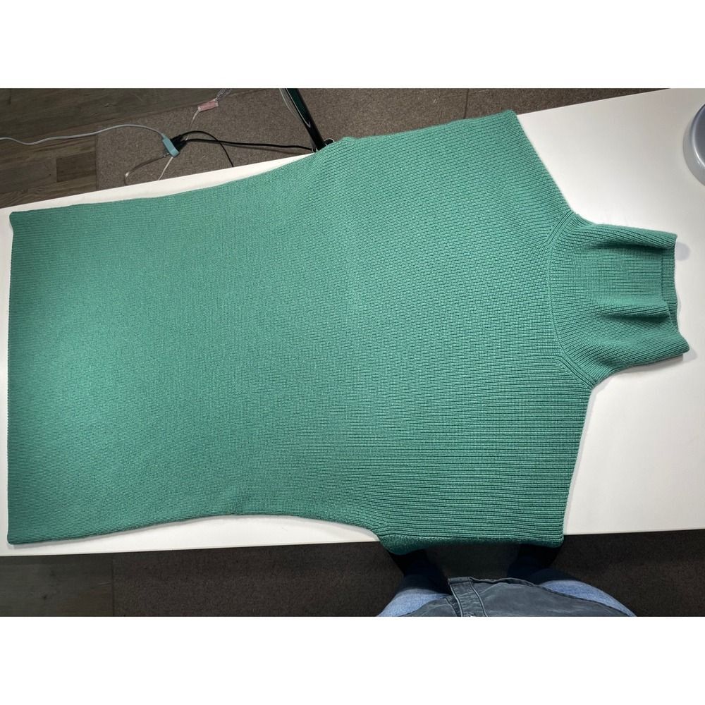 Merino Wool Babaton Turtleneck Sweater dress W/ S Green Ribbed Knit 103661 LN - Picture 5 of 14